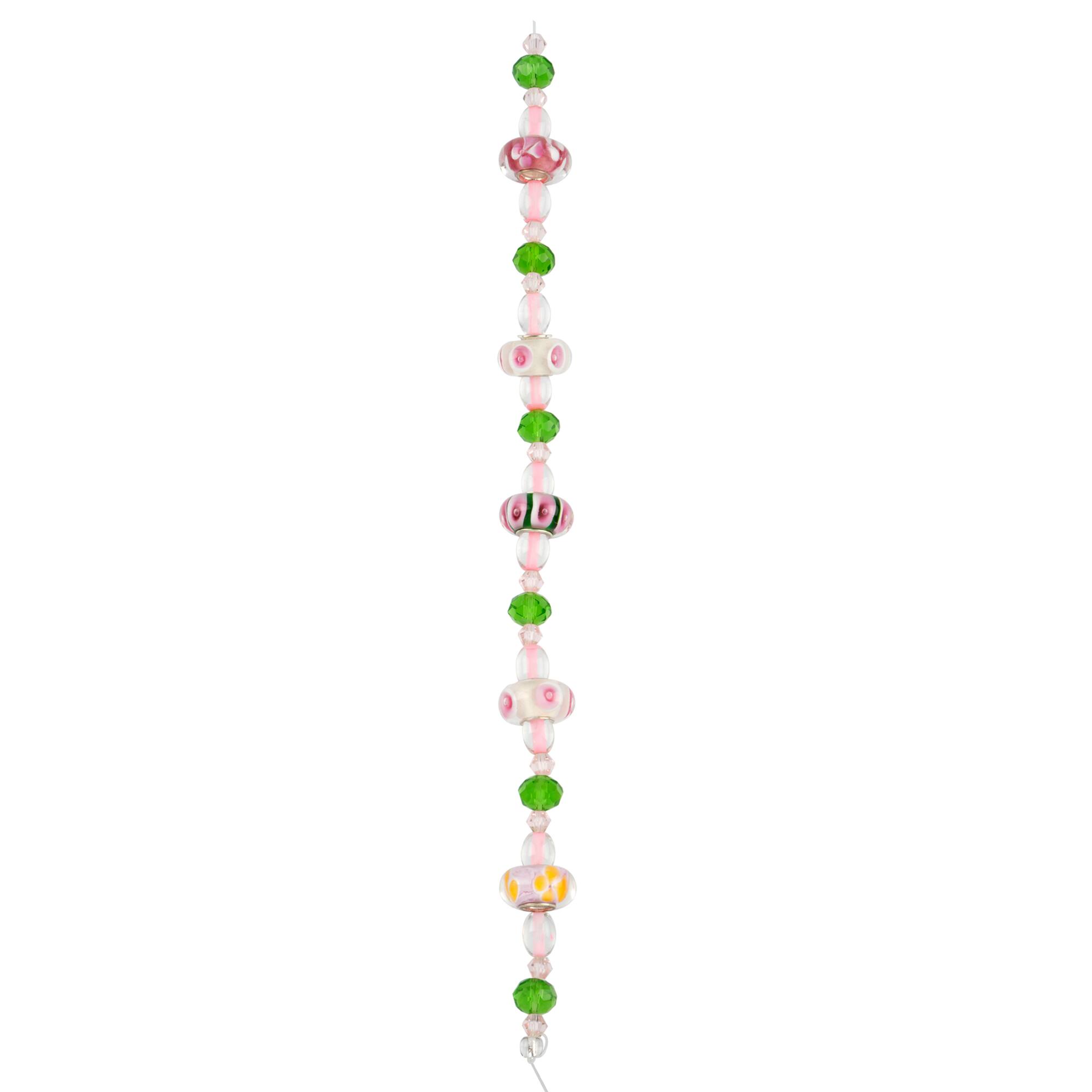 Pink Floral Lampwork Glass Rondelle Bead Mix by Bead Landing™